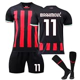 Generisch Retro Classic A-C Milan Fußball Jerseys Anzug Red Black Stripe 11 Ibrahimovic Trikot Kinder 9 Giroud 17 R.LEAO 19 Thro Kids Boys Mens Sport Trainning Soccer T Shirt Outfit Football Jersey