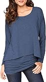 Uniquestyle Damen 2 in 1 Optik Langarmshirt Casual Tunkia Langarm Große Größen Longshirt Asymmetrisch Oberteil Top Shirt blau M
