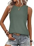 BAISHENGGT Damen Tank Tops Sommer Rundhals Ärmellos Ausgehöhlt Basic T Shirt Oberteile Grün S