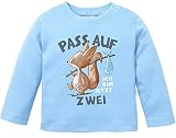 MoonWorks® Baby Langarm-Shirt 1. Geburtstag mit Spruch Ich Bin jetzt Eins | Zwei | DREI Eichhörnchen Tiere Geburtstagsshirt Bio-Baumwolle Junge/Mädchen 2 Jahre s hellblau 92/98 (16-24-Monate)