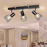 Dehobo Deckenstrahler Led Schwenkbar, Deckenlampe Schwarz E14 Vintage Deckenstrahler 3 Flammig Drehbar mit Metallgitterschirm, Strahler Deckenleuchte für Küche Schlafzimmer Flur, Ohne Glühb