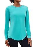 PINSPARK Damen Fitness Sport T-Shirt Langarmshirt Running Fitness Shirts Sportbekleidung Langarm Oberteile Top Casual Shirt Loose Fit Keramikgrün S