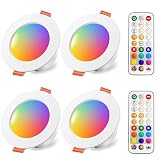 iLC LED Einbaustrahler 8W (ersetzt 60W), 68-85mm Lochmass, 230v RGBW mit Fernbedienung Rund Deckenspots IP44 Warmweiß 2700K Einbauleuchte RGB Farbwechsel Farbige (4er-Pack)