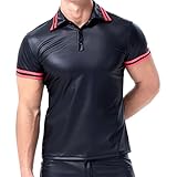 Darringls Herren Kunstleder T-Shirt Sexy Oberteil Figurbetontes Party-Outfit Ledermantel Wetlook Top Slim Fit Latex Glänzend Tops Lack Leder Muskelshirt Sexy Hippie Disco Party Clubw