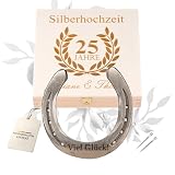 Silberhochzeit Geschenk | Hufeisen mit Geschenkbox inkl. Personalisierung | Personalisiertes Geschenk zur Silbernen Hochzeit mit Gravur | Glücksbringer 25 Jahre Ehe mit N