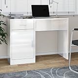 LAPOOH Schreibtisch mit Stauraum Hochglanz-Weiß 100x40x73 cm, Gaming Tisch, Computertisch, Computer Desk, Office Table, Bürotisch, Arbeitstisch, Nähtisch, Pc Tisch - 342655