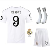 Mbappe Real #9 Trikot Kinder Fußballtrikot, Heim 2024 Full Set, Trikot fur Kinder , Sporttrikot, Fußball-Trainingstrikots, Kinder Trikot Kommen Sie mit Sets Fußball Fanartikel in Weiß (140-mbappe)