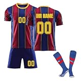 Fußball Trikot Kinder Personalisiert Set Fussball Trikot für Kinder Erwachsene Trikot mit Eigenem Namen & Nummer Football Jersey Set mit T-Shirt, Shorts und Socken für H