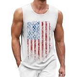 Unabhängigkeitstagsweste für Herren, bedruckt, Sport-Tanktop, lässiges Muskelunterhemd, Fitnessstudio, Bodybuilding, Laufen, athletisches Tanktop, Sommer, Strand, Tanktops, weiß, L