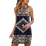 Damen Kleider Sommer Knielang Neckholder Trägerkleid Strandkleid Leicht Sexy Damenkleider Ärmellos Blumen Sommerkleid Tunika Kleid Kurz Festlich A Linien Sommer Minikleid Blusenk