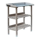 UNUS Pflanztisch aus Holz mit Zink-Arbeitsplatte, 76x38x91 cm, Pflanzregal in Grau für Balkon, Terrasse & Garten, Gartentisch mit Ablag