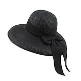 Strohhut Damen, Sonnenhut Damen UV Schutz 50, Sommerhut Strandhut Faltbar, Eleganter Strohhut Mit Verstellbarem Zugband Für Strand, Garten, Pool Und Park M
