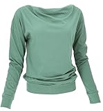 GURU SHOP Langarmshirt mit Wasserfallkragen, Yogashirt aus Bio-Baumwolle, Grün, Size:S (36)