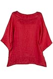 Shirt Oberteil Halbarm Edel Damen Leinen Rot Made in Italy 38 40 42