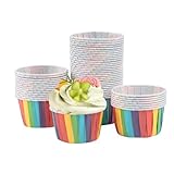 Katbite Cupcake-Einlagen aus Pergament, Regenbogenfarben, Standardgröße, 50 Stück, Weihnachts-Cupcake-Einlagen, Muffin-Backformen, strapazierfähig, fettdichte Verpackungen für Bäckerei,