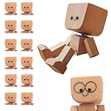 Wackelfigur Auto Holzfiguren,lustige Wackelfigur-Auto-Armaturenbrett-Dekoration, Handgefertigte Holz Wackelfigur Ornamente mit 12 Magnetische Emoticons, Kleines Puppengeschenk für das Herrenbüro (A)
