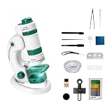 Mauedest Kids Science Mikroskop-Set, Ersatz 60–180 x, pädagogisches Mini-Taschen-Smartphone-Mikroskop mit LED-Licht, weiß + grü