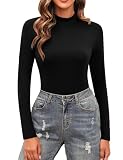 Totatuit Damen Baumwoll Langarm Shirt Rollkragen Slim Fit Basic Oberteile Elegant Langarm Hemd Tshirts Stretch U