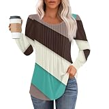 LUNULE Pullover Damen Elegant Sweatshirt Oversized Bedruckte Rundhals Langarm T Shirts Mit Falten Herbst Winter Basic Tee Shirt Oberteile Langarmshirt Baumw