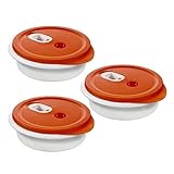 Rotho Micro Clever 3er-Set Mikrowellengeschirr 1l mit Deckel und Ventil, Rot/Weiss, N