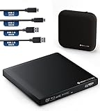 techPulse120 Externes USB 3.1 USB-C UHD 4k 3D M-DISC Blu-ray DVD CD BDXL HDR10 128GB Laufwerk Brenner Burner Superdrive BD Imperator Paket Tasche 90cm Anschlusskabel Aluminium Schw