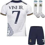 BlackAzat 2023/2024 Madrid #7 Vini Jr. Vinicius Kinder Trikot Fußball Spezielle Weißer Drache, Shorts Socken Jugendgrößen (Weiß,28)