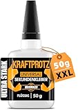 Sekundenkleber extra stark – XXL 50 g Superkleber für präzise Reparaturen – transparent, wasserfest, hitzebeständig – KRAFTPROTZ Alleskleber für Holz, Metall, Kunststoff, Glas, DIY & Modellb