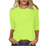 Damen 3/4 Arm Shirt Sommer Leichte Oberteil Tshirt Casual Baumwolle Bluse Tops Klassische Basic Longshirt Rundhals Mode Tunika Sommershirts Elegant Oberteile Premium Mark
