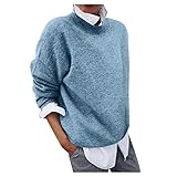 Graceyo Pullover Damen 2 in 1 Optik Langarmshirt Elegante Loose Freizeit Winterpullover Sweatshirt Casual Rundhals Langarm Longshirt Tunika Top Shirt Lang Pulli Winterpulli Sweater Lässige L