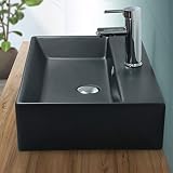 ML-Design Waschbecken zur Wandmontage oder als Aufsatzwaschbecken mit Hahnloch, 60x36,5x13 cm, aus Keramik, Schwarz matt, Hängewaschbecken Waschtisch Aufsatzbecken Handwaschbecken Waschschale Beck