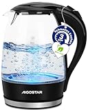 Aigostar Adam - Wasserkocher Glas 1,7 Liter, 2200 Watt, LED-Beleuchtung, 100% BPA Frei, Verdicktes Borosilikatglas Wasserkocher mit Kalkfilter, 360° Edelstahl Sockel, Trockenaufschutz, Schw