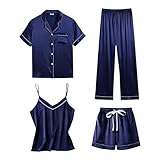 Hkdjaess Pyjama-Set, sexy, Negligee und Shorts, Nachthemd, 5-teilig, kurzärmelig, sexy Dessous, Herbst, Winter, klassische Nachtwäsche, Sleepwear, marineblau, 42