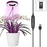 Pflanzenlampe LED, Vollspektrum Pflanzenlicht für Zimmerpflanzen, Höhenverstellbares LED- Pflanzenwachstumslampe mit Zeitschaltuhr 3/9/12 Std mit USB Adapter, 3 Lichter Modi und 10 Helligk
