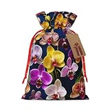Gjgdbxdw Kleine Weihnachts-Geschenktüten mit buntem Orchideen-Blumendruck, Kordelzug-Geschenktüte zur Aufbewahrung von Süßigkeiten und Snacks für F