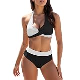 Damen-Bikini, Badeanzug, 2-teilig, Badeanzug, hohe Taille, flacher Bauch, Badeanzug, Strandbikini, 2 - Weiß, M