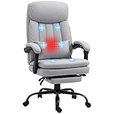 Vinsetto Bürostuhl mit Massagefunktion, Ergonomisch Schreibtischstuhl mit Liegefunktion, Vibrationsmassage, Höhenverstellbar Computerstuhl mit Lendenkissen, Fußstütze, Drehbar, G