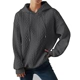 Generisch Pullover Damen Hoodies Herbst Winter Mode Langarm Einfarbig V-Ausschnitt Kapuzenshirt Damen Tshirts Tops Sweatshirts Freizeit Weich Locker Kapuzenpullover Oberteile Damen Sweatjack