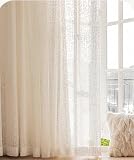 Beydodo Gardinen 2er Set mit Ösen 137x229CM, Vorhänge Halbtransparent Weiß Fenstergaze mit Muster Geometrie Modern Schiebevorhänge Gardinen Lichtdurchlässig Wohnzimmer S
