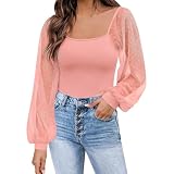 Spitzen Oberteile Damen Langarm, Sommer Top Damen mit Spitze,Mesh-Top Damen Spitzentop Slim Fit Langarm Oberteil mit Ärmeln aus Mesh-Einsatz Langarmshirt Leicht Bequeme Nezs Top