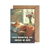 WBdesignz Genesung Karte mit Umschlag - herzliche Besserungswunschkarte “Gute Besserung, wir denken an dich!” freundliche Gute-Besserung-Karte Genesungsgruß Gesundheit Erholung (DIN A6)