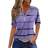 Tshirt Damen Blusenshirt Damen Oberteil Damen Sommer Tshirt Damen Elegant Blusenkleid Top Damen Sommer Jeanshemd Damen Blusen Damen Sommer Basic Shirt Damen Weiße Bluse Damen（2-Purple,XL）