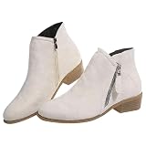 Wildleder-Stiefeletten für Damen – niedrige, weite Passform, Cowboystiefel für Damen, spitzer Zehenbereich, Stiefeletten mit Reißverschluss, Komfort, Chelsea-Stiefel, rutschfest, Western-Cowgirls,