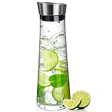 Wasserkaraffe mit Deckel,Glas-Karaffe, (1 Liter) Glaskaraffe mit Deckel und Ausgießer - Karaffe aus Glas für hausgemachte Getränke/Eistee/Milch/Kaffee/W