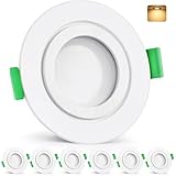GeyouLux LED Einbaustrahler 230V IP65, 5W 600LM Deckenspots, Einbauleuchten 65-75mm, 2700K Warmweiß Ultra Flach Einbauspots für Badezimmer Küche Rund Weiß LED Spots 6er S