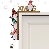 KASESSS Türrahmen Deko Weihnachten, Weihnachtsdeko, Niedliche Zwerg-FigurWände Türdeko mit Rundaufkleber Holz Lustig Weihnachtsecktürrahmen zum Deko Befüllen und Aufhängen Festival Ornament Home D