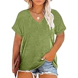 Damen Shirts V-Ausschnitt Einfarbig Oberteile Große Größen Sommer T-Shirt Casual Lose Tops Elegant Oversized Kurzarm Freizeit Lockere Shirt Lassig M