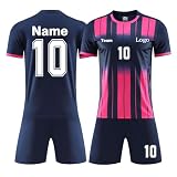 Personalisiertes Fußball Trikots, Kinders Erwachsene Fusstball Shorts und Trikots, Fußball Shirts mit Nummer Name Team Log