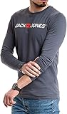 JACK & JONES Herren Langarmshirt aus Baumwolle – Longsleeve Männer – T-Shirt mit Langen Ärmeln aus Baumwolle - einzeln und Multipack (Dark Slate Opt3 Corp - XL)