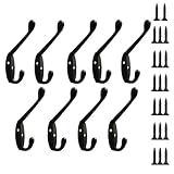 FJIXUO Garderobenhaken 9er-Pack Kleiderhaken, Wandhaken, robuste Wandmontage for Hutbeschläge, Retro-Kleiderbügel mit Zwei Zinken und 20 Schrauben(Black)