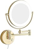 Make-up-Spiegel mit Beleuchtung Badezimmer-LED-Schminkspiegel zur Wandmontage,8-Zoll-Doppelseitiger Messingbeleuchteter Vergrößerungs-Eitelkeits-Rasieren Ausziehbarer Goldschalter Elek